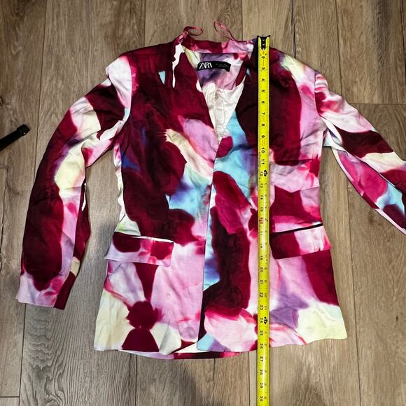 ZARA Women's Lapelles Tied Belt Jacket Printed Satin Blazer Size L - Picture 6 of 11